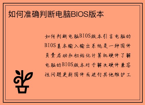如何准确判断电脑BIOS版本